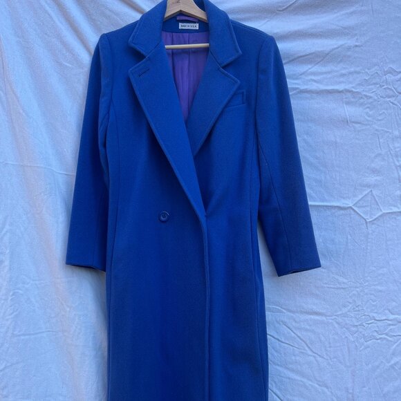 Vintage Royal blue fitted wool pea coat small - Picture 1 of 4